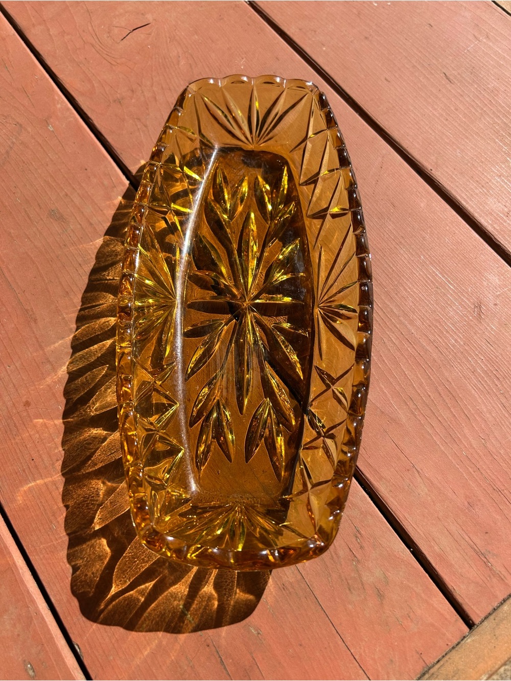 Amber Cut-Glass Decorative  Dish - Home Art